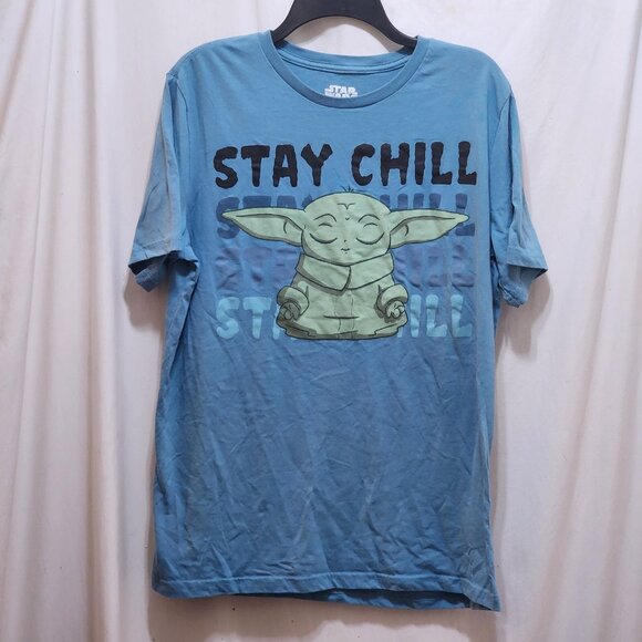 Star Wars Mad Engine Stay Chill Baby Yoda Grogu Meditating Blue T-Shirt XL - Picture 1 of 3